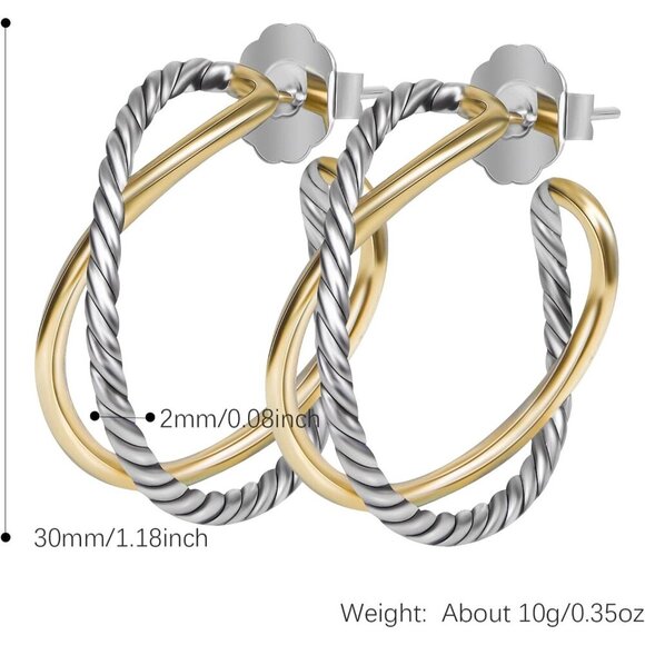 Half Hoop Earrings Gold-Plated Brass Twist Cable Wire Jewelry for Women - Picture 6 of 6